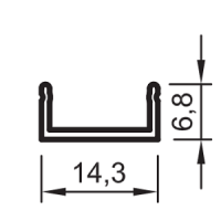 11508 SP21 Алюмінієвий профіль штапика, ширина 14 мм, висота 6,8 мм, розрахункова вага – 0,080 кг/м, анодування SP21 SARAY